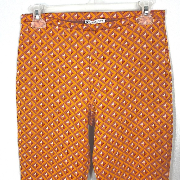 Zara Retro Mod Geometric Y2K style Orange Flare Pants size Medium - Picture 4 of 12